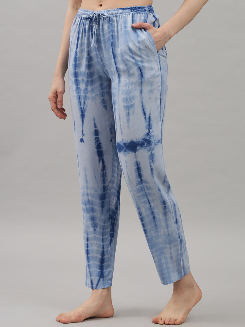 Blue Rayon Tie and Dye Print Women's Pyjama by Shararat