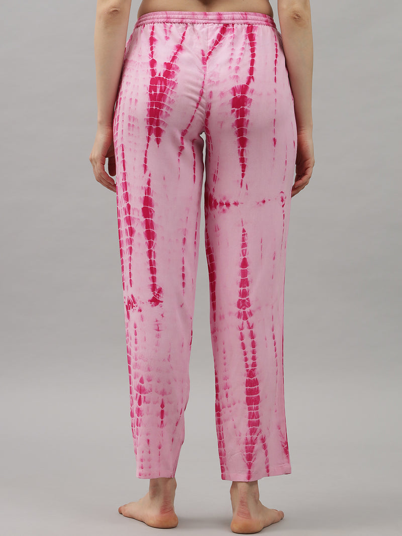 Pink Rayon Tie and Dye Print Women's Pyjama