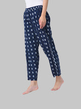 Navy Blue and White Cotton Leaf Print Women's Pyjama