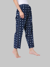 Navy Blue and White Cotton Leaf Print Women's Pyjama