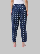 Navy Blue and White Cotton Leaf Print Women's Pyjama