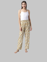 Cream and Yellow Cotton Floral Print Women's Pyjama