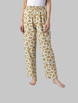 Cream and Yellow Cotton Floral Print Women's Pyjama