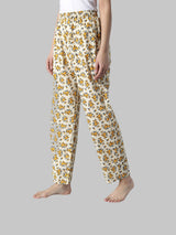 Cream and Yellow Cotton Floral Print Women's Pyjama
