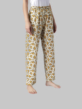 Cream and Yellow Cotton Floral Print Women's Pyjama
