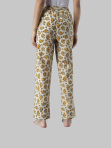 Cream and Yellow Cotton Floral Print Women's Pyjama