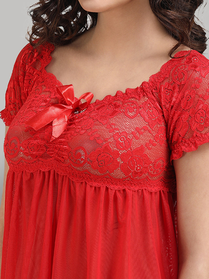Babydoll Off-Shoulder Dress - Red