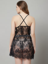 Women's Lace Above Knee Babydoll Dress/ Nightwear Lingerie - Black