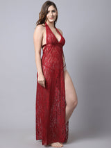 Women's Lace Long Babydoll/ Lingerie Nightwear Long Gown - Maroon