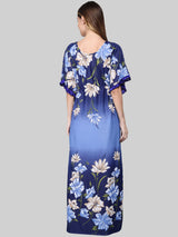 Blue Shaded Floral Print Satin Kaftan by Shararat