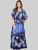 Blue Shaded Floral Print Satin Kaftan by Shararat