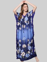 Blue Shaded Floral Print Satin Kaftan by Shararat