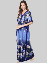 Blue Shaded Floral Print Satin Kaftan by Shararat
