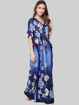 Blue Shaded Floral Print Satin Kaftan by Shararat