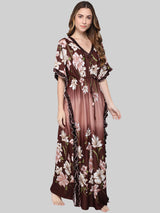 Brown Shaded Floral Print Satin Kaftan