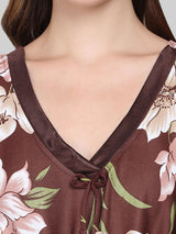 Brown Shaded Floral Print Satin Kaftan