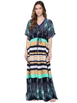 Green and Multicolor Stripe Satin Kaftan