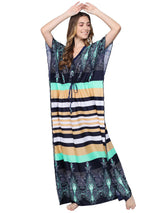 Green and Multicolor Stripe Satin Kaftan