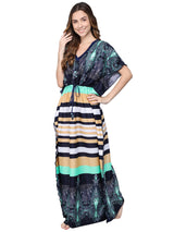 Green and Multicolor Stripe Satin Kaftan