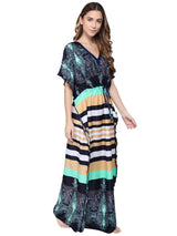 Green and Multicolor Stripe Satin Kaftan