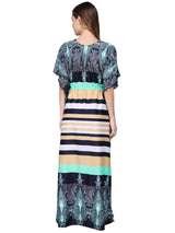 Green and Multicolor Stripe Satin Kaftan