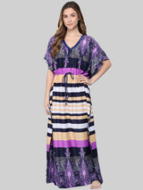 Purple and Multicolor Stripe Satin Kaftan