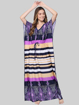 Purple and Multicolor Stripe Satin Kaftan