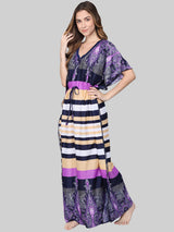 Purple and Multicolor Stripe Satin Kaftan