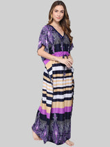 Purple and Multicolor Stripe Satin Kaftan