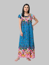 Green & Multicolor Women's Satin Floral Print Nighty