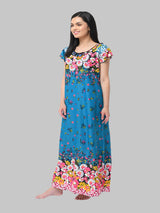 Green & Multicolor Women's Satin Floral Print Nighty