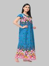 Green & Multicolor Women's Satin Floral Print Nighty