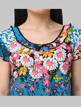 Green & Multicolor Women's Satin Floral Print Nighty