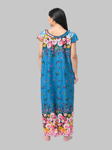 Green & Multicolor Women's Satin Floral Print Nighty