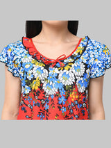 Red & Multicolor Women's Satin Floral Print Nighty