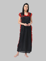 Black Women's Satin Solid Nighty by Shararat