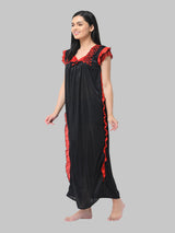 Black Women's Satin Solid Nighty by Shararat