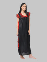 Black Women's Satin Solid Nighty by Shararat