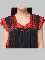 Black Women's Satin Solid Nighty by Shararat