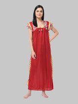 Mahroon Women's Satin Solid Nighty