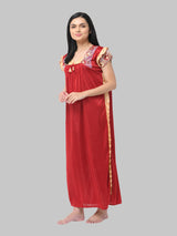 Mahroon Women's Satin Solid Nighty