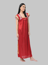 Mahroon Women's Satin Solid Nighty