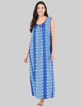 Blue Women's Cotton Sleeveless Floral Printed Nighty by Shararat