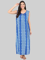 Blue Women's Cotton Sleeveless Floral Printed Nighty by Shararat
