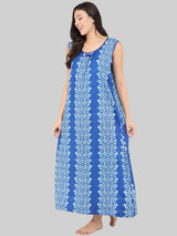 Blue Women's Cotton Sleeveless Floral Printed Nighty by Shararat