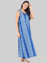 Blue Women's Cotton Sleeveless Floral Printed Nighty by Shararat