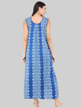 Blue Women's Cotton Sleeveless Floral Printed Nighty by Shararat