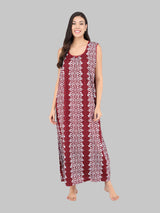 Brown & white batik print Women's Cotton Sleeveless Nighty
