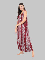 Brown & white batik print Women's Cotton Sleeveless Nighty