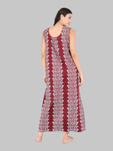 Brown & white batik print Women's Cotton Sleeveless Nighty